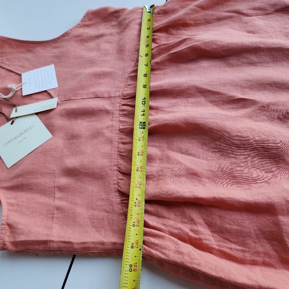 NWT Anthropologie Cynthia Rowley Irang Pink 100% Linen Dress Sleeveless Ruffle L - Picture 10 of 11